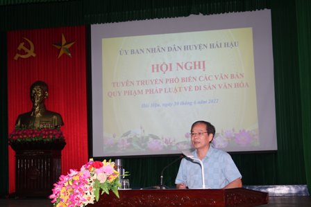 Sở Văn hóa, Thể thao và Du lịch phối hợp với UBND huyện Hải Hậu tổ chức Hội nghị tuyên truyền, phổ biến các văn bản quy phạm pháp luật về Di sản Văn hóa